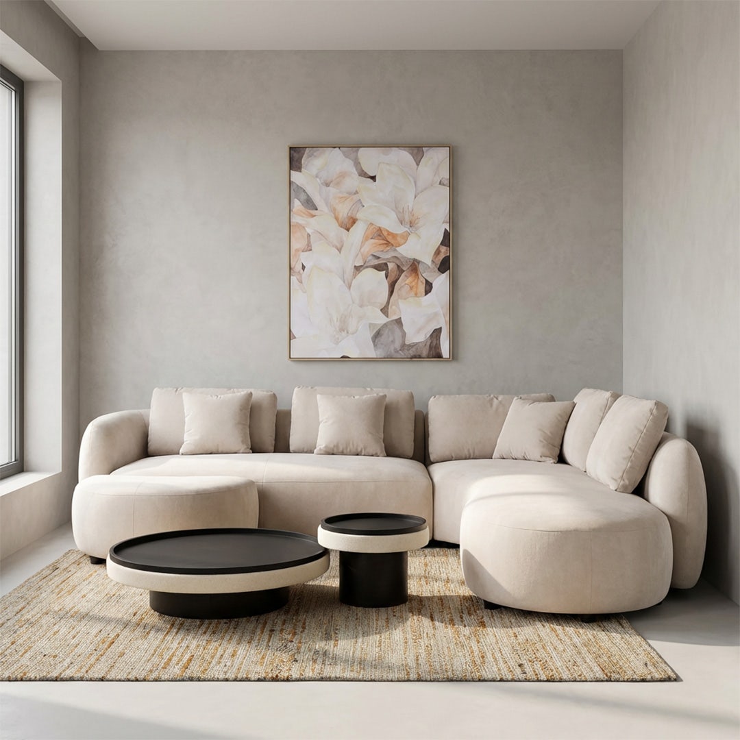 تانلا كنبة زاوية مع مقعد عثماني - بيج