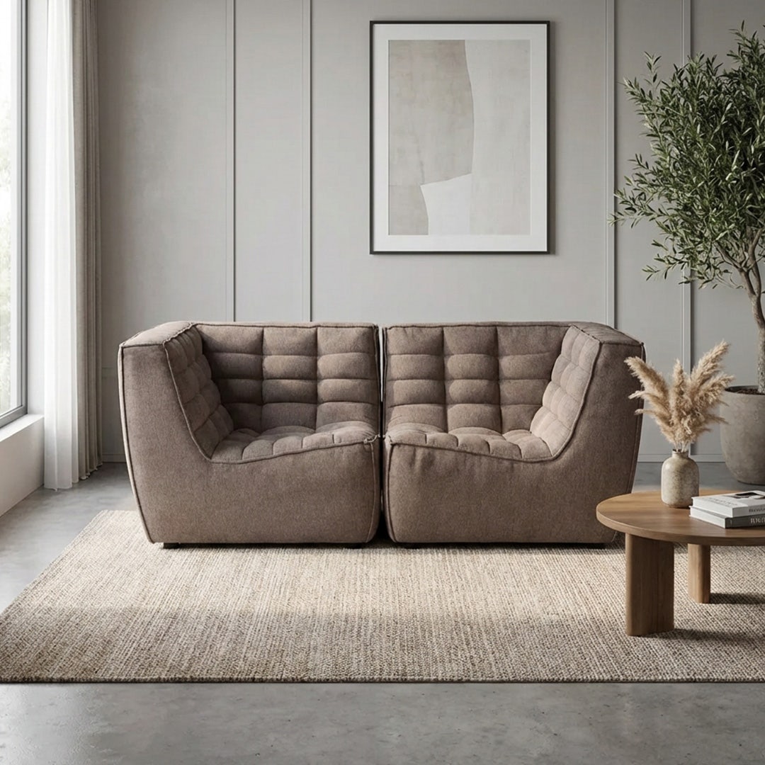 إيفان طقم كنبة مقعدين - بني باهت