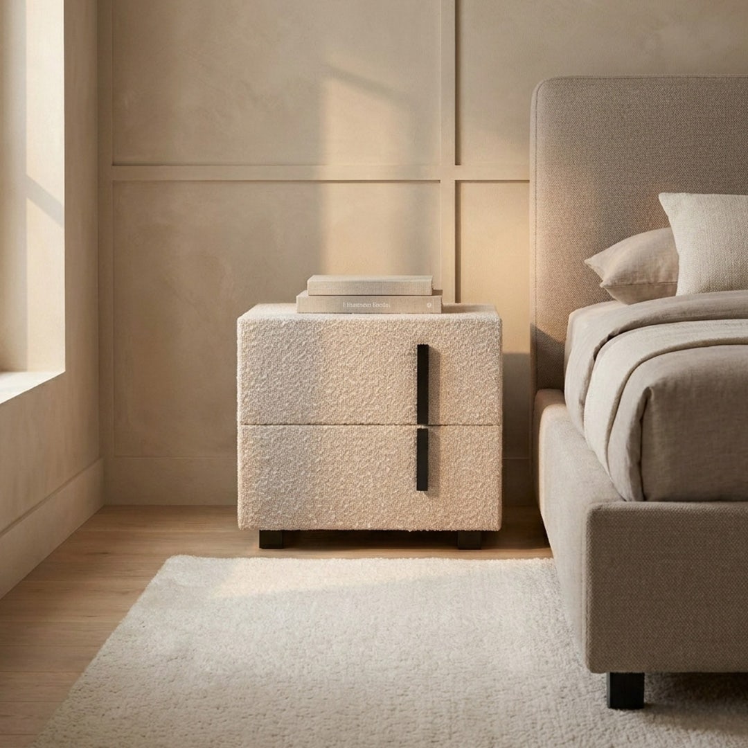 Casper Bedside Table Beige Boucle