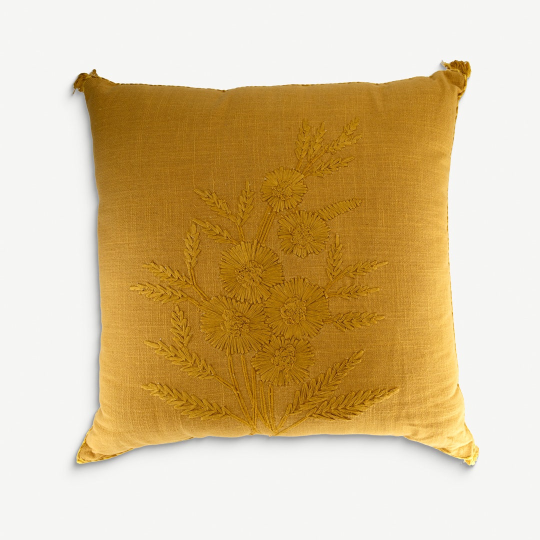 Emie Embroidered Cushion - Mustard