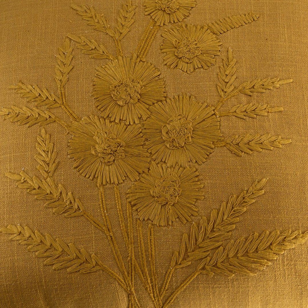 Emie Embroidered Cushion - Mustard