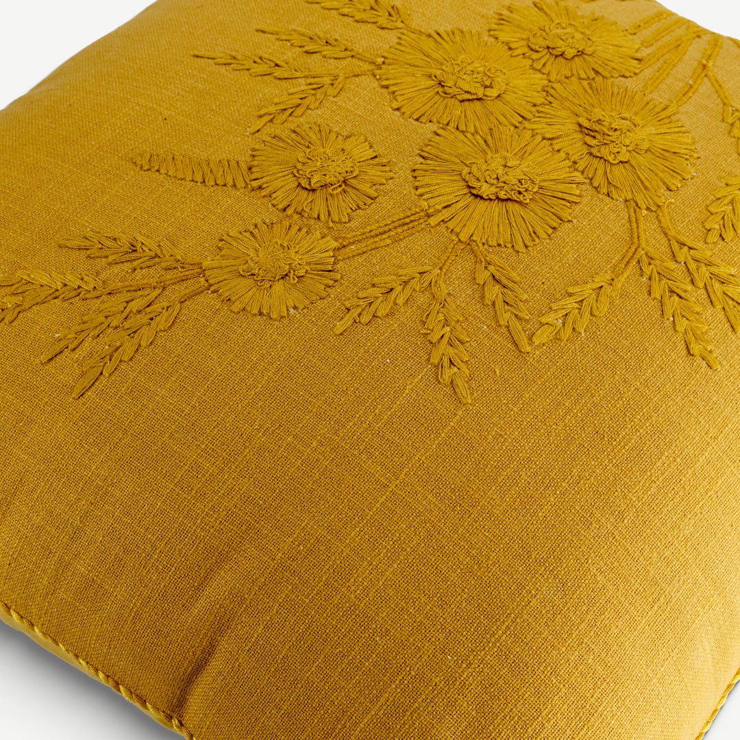 Emie Embroidered Cushion - Mustard