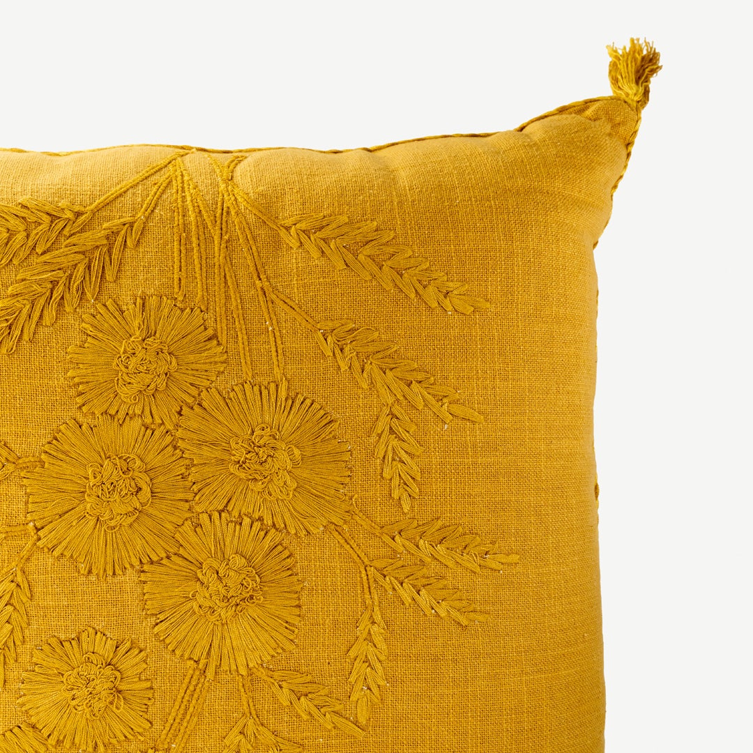 Emie Embroidered Cushion - Mustard