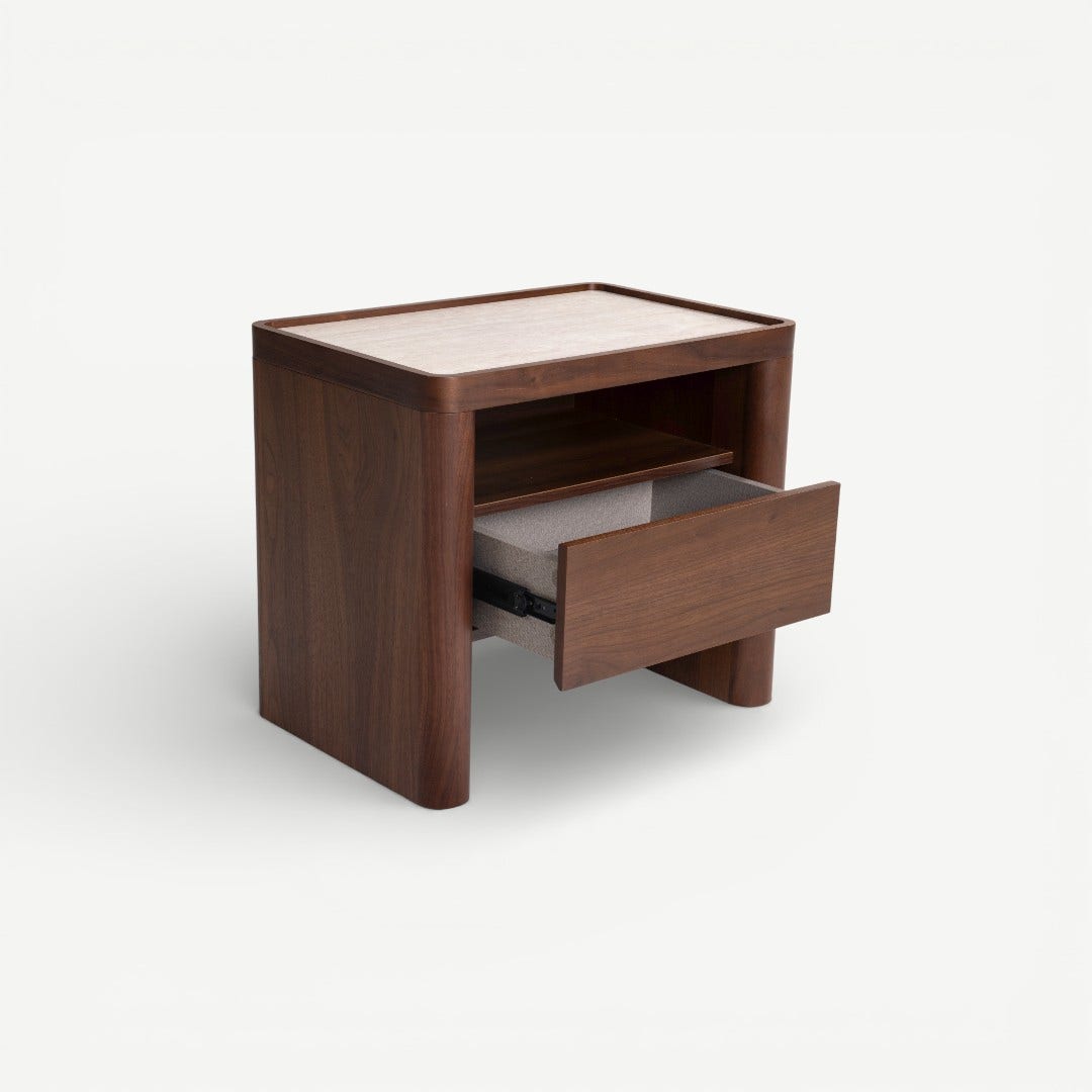 Ambrose Bedside Table w LED Walnut