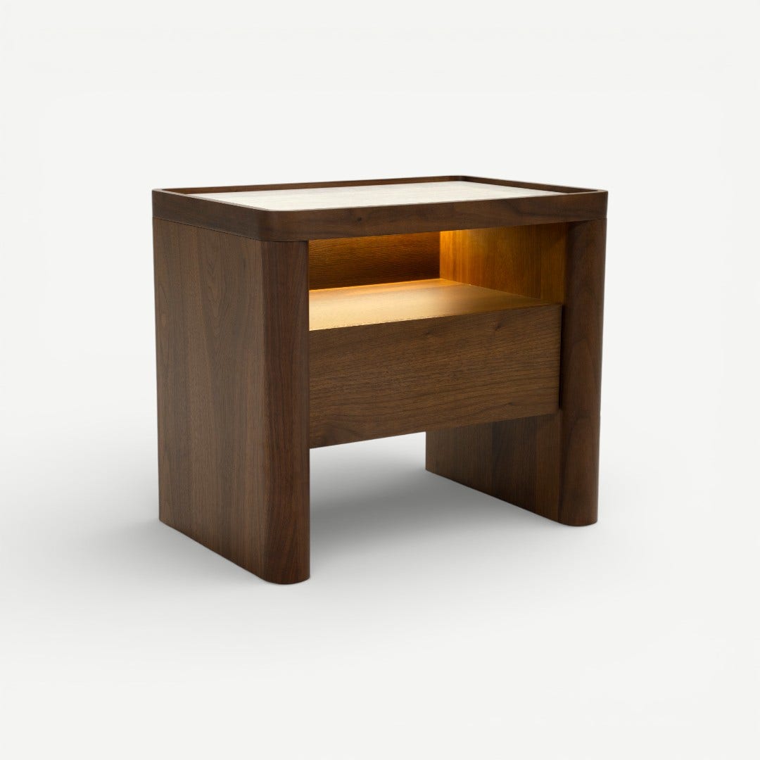 Ambrose Bedside Table w LED Walnut