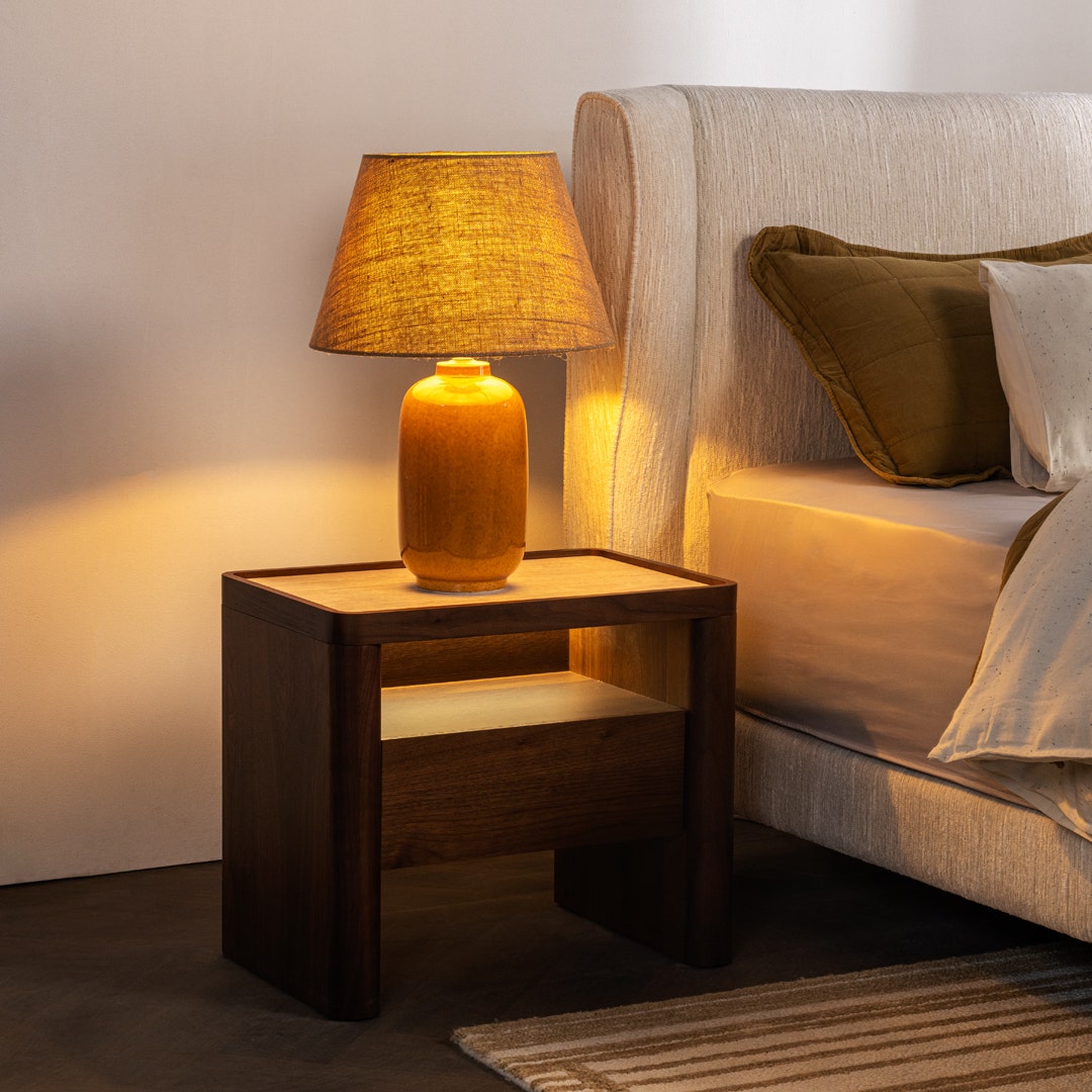 Ambrose Bedside Table w LED Walnut