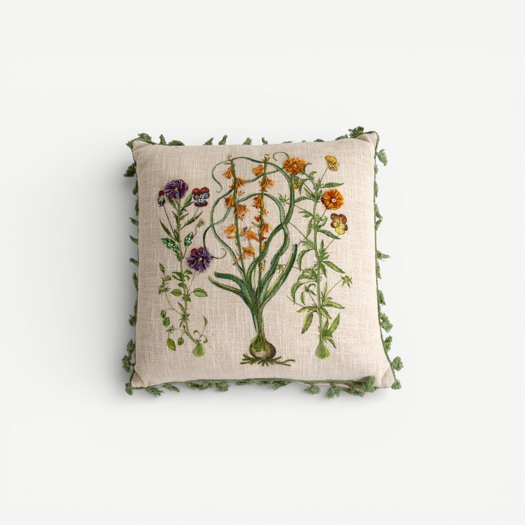 Leafy Embroidered Cushion - 45x45cm