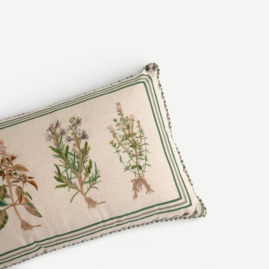 Leafy Embroidered Cushion - 35x60cm