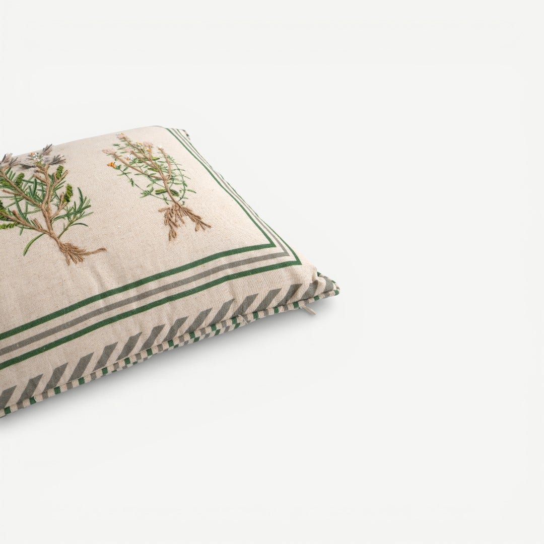 Leafy Embroidered Cushion - 35x60cm
