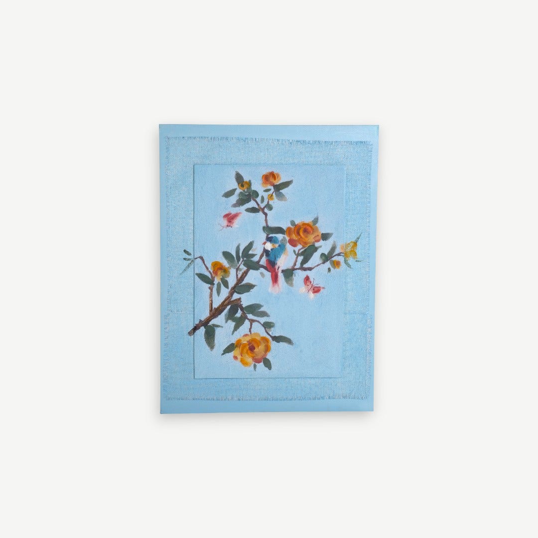 Leafy Hand Painted Wall Art - Blue