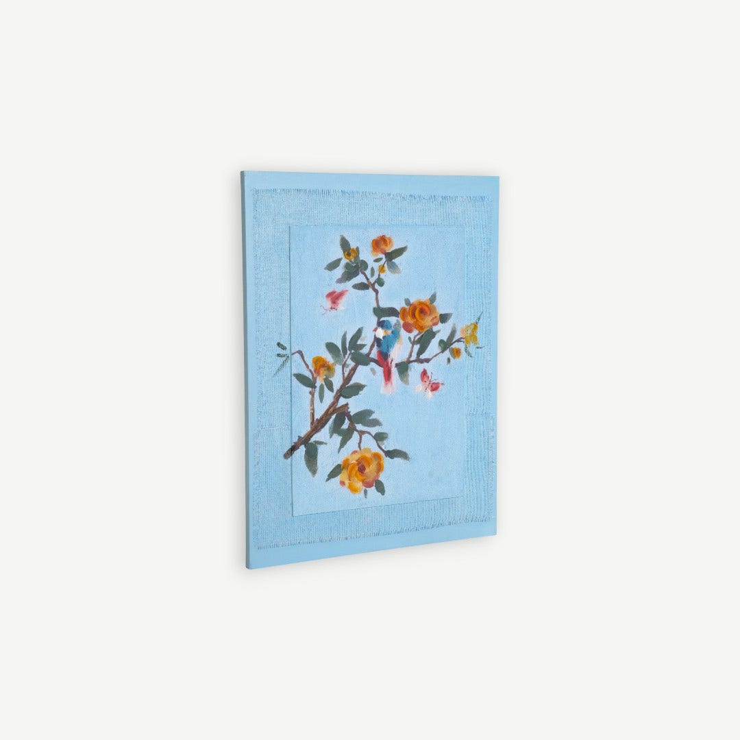 Leafy Hand Painted Wall Art - Blue