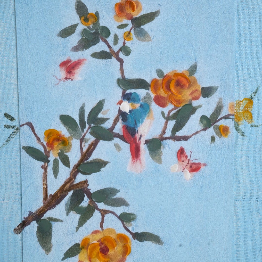 Leafy Hand Painted Wall Art - Blue