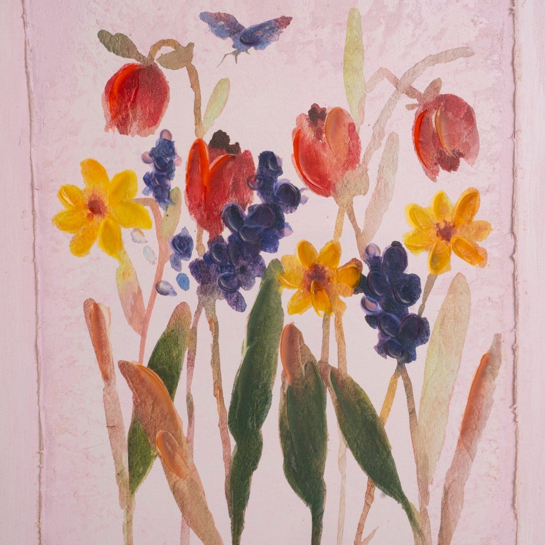 لوحة حائط ليفي مرسومة يدويًا - وردي