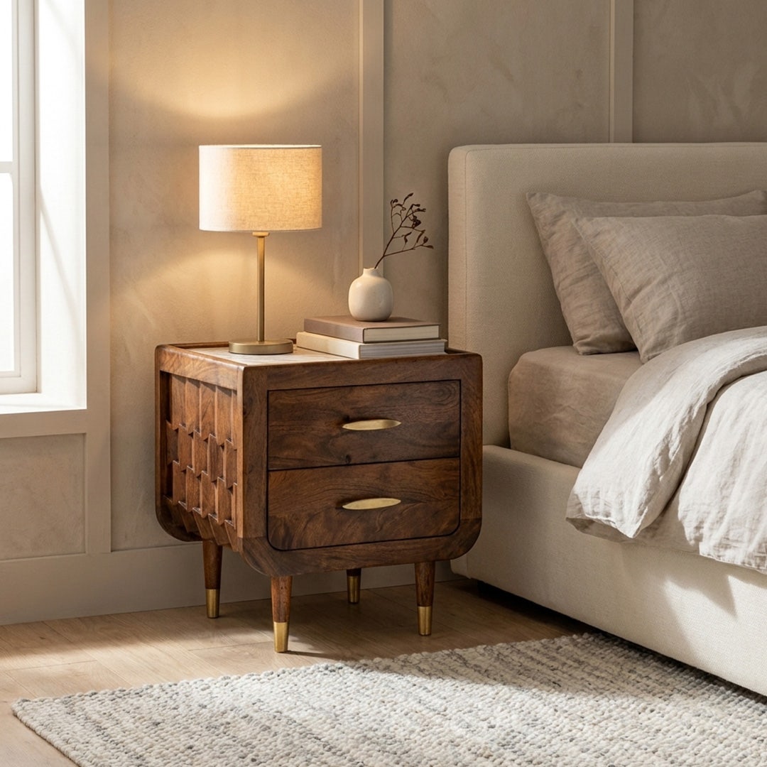 Mashrabiya Bedside Table Walnut