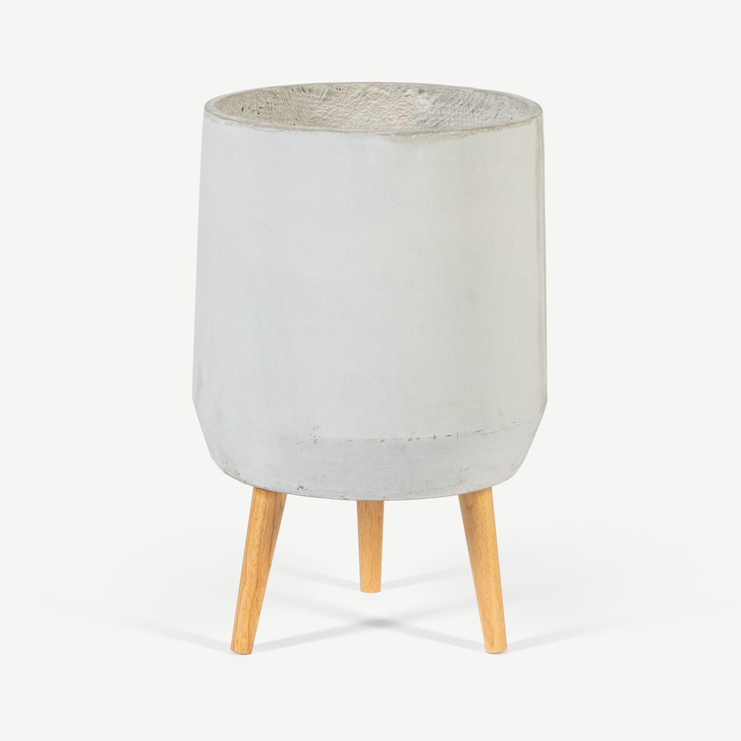 Alain Cement Planter w/Wooden Stand-56cm