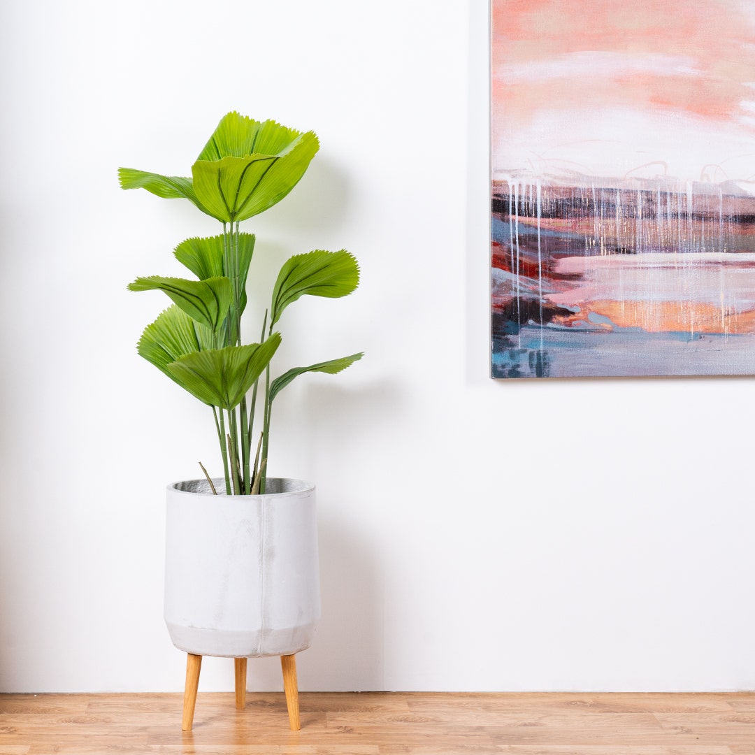 Alain Cement Planter w/Wooden Stand-56cm