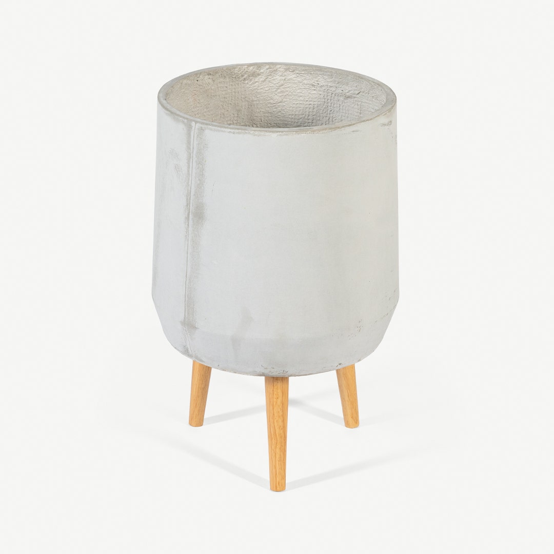Alain Cement Planter w/Wooden Stand-56cm