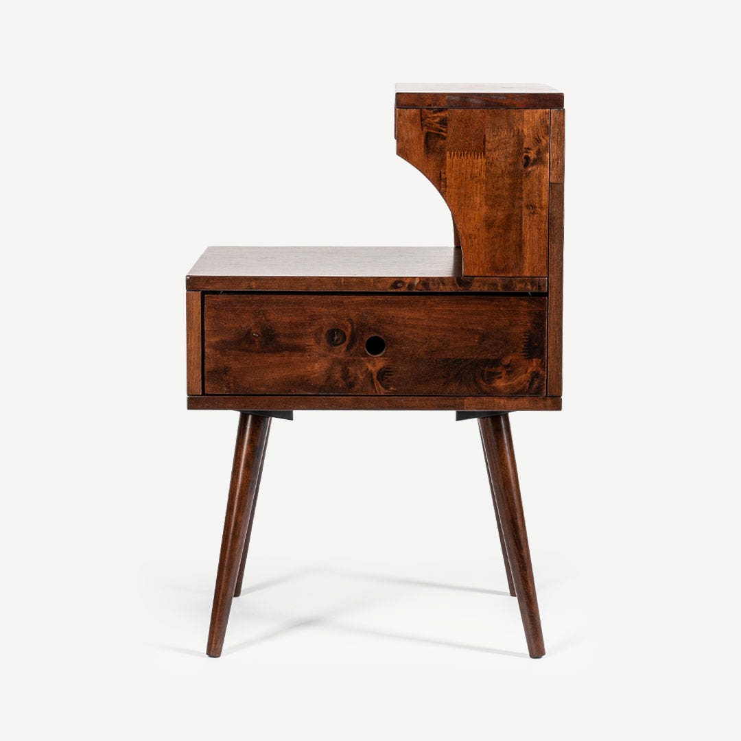 أماني طاولة سرير جانبية - خشب الجوز الداكن