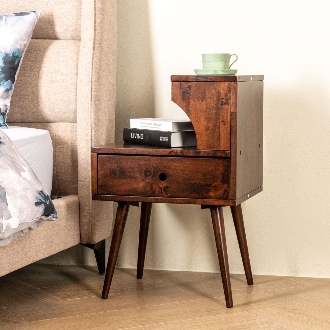 أماني طاولة سرير جانبية - خشب الجوز الداكن