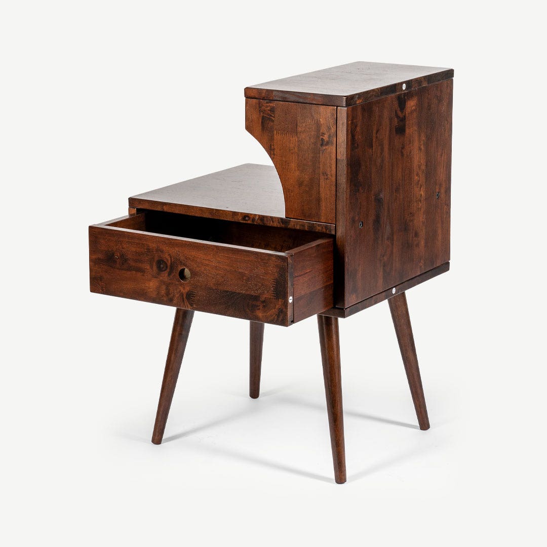 أماني طاولة سرير جانبية - خشب الجوز الداكن