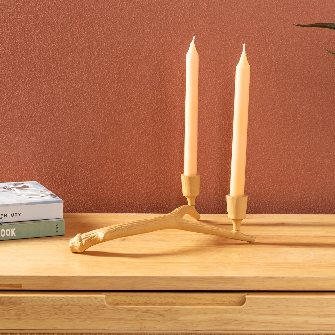 Anzio Twin Candle Holder -Mustard