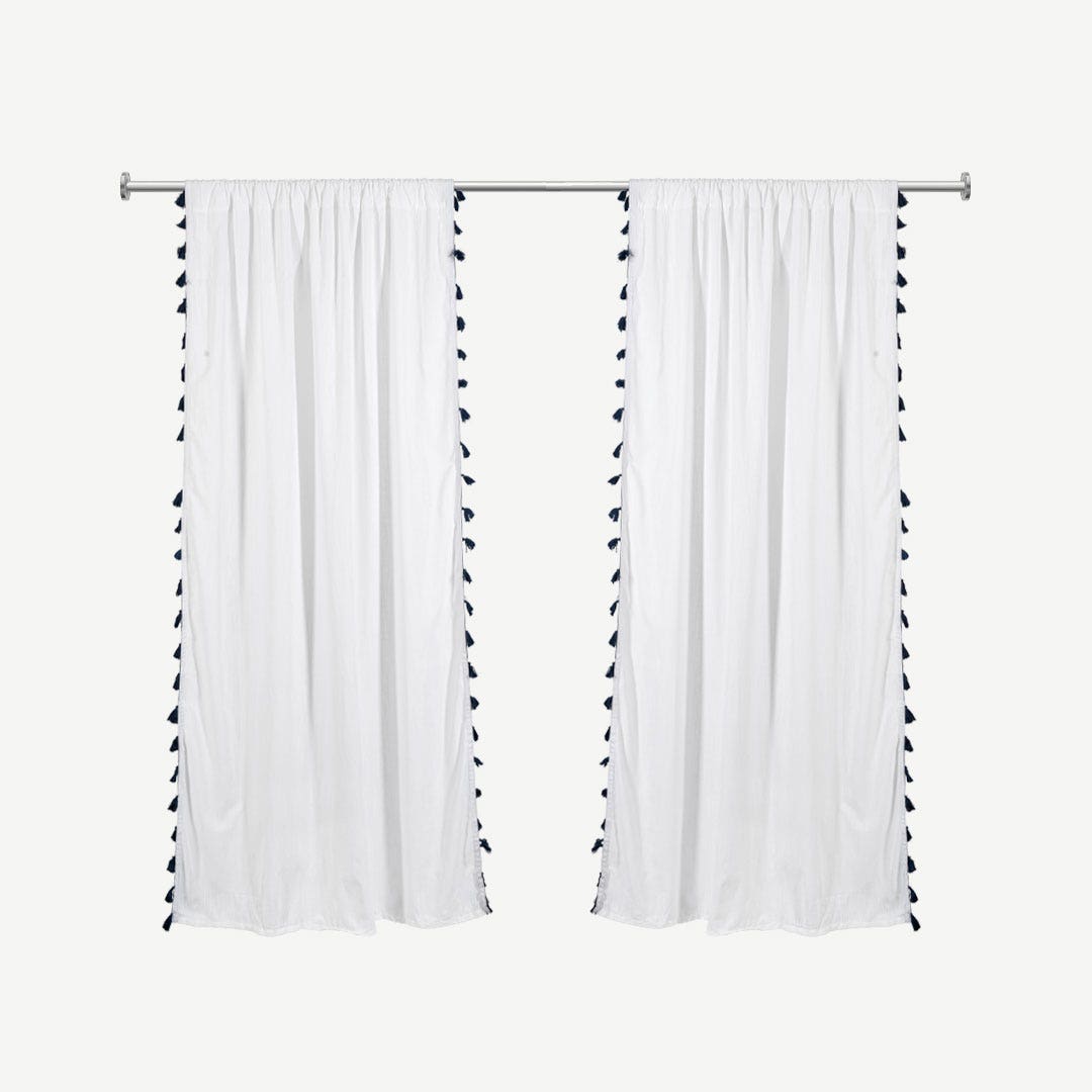 Argus Curtain Pair With Blue Tassels