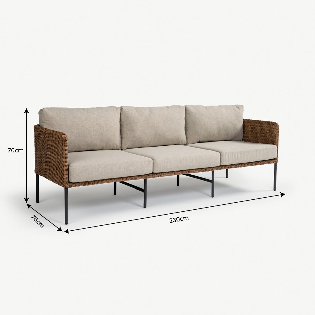 Aveline Rattan 3 Seater Sofa Natural