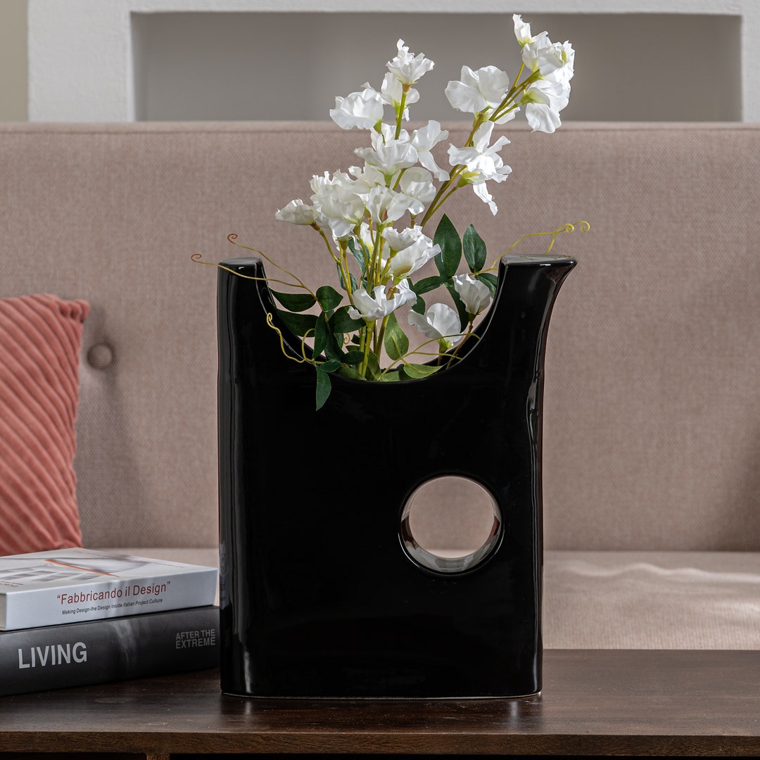 Beryl Ceramic Decor Vase -Black