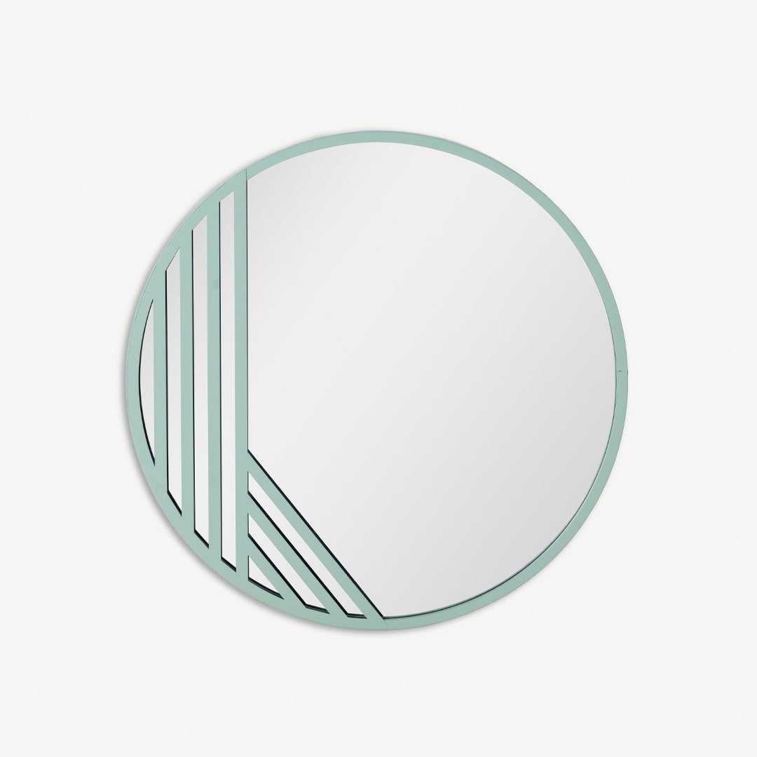 Chevron Wall Mounted Mirror -P/Green