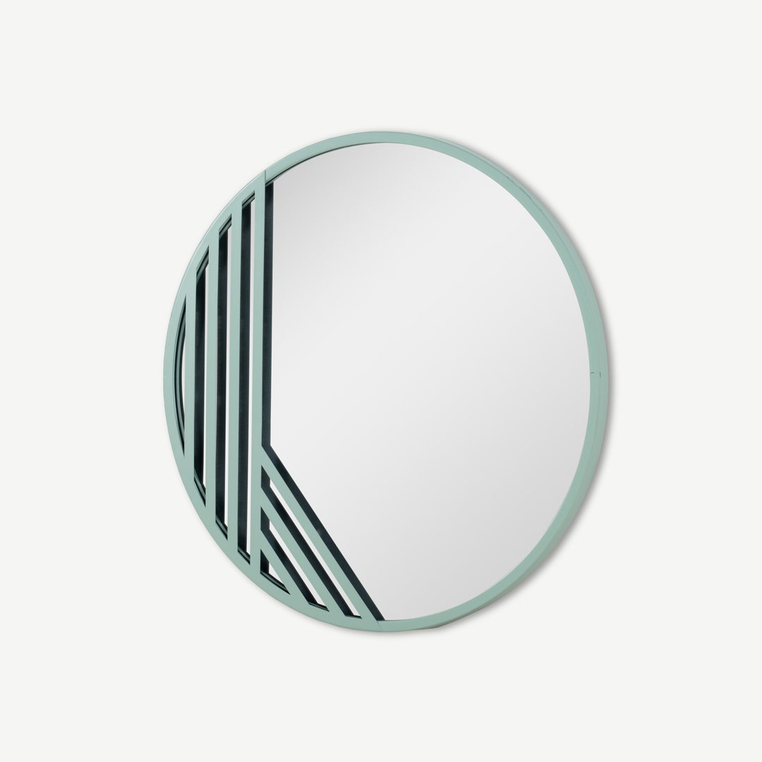 Chevron Wall Mounted Mirror -P/Green