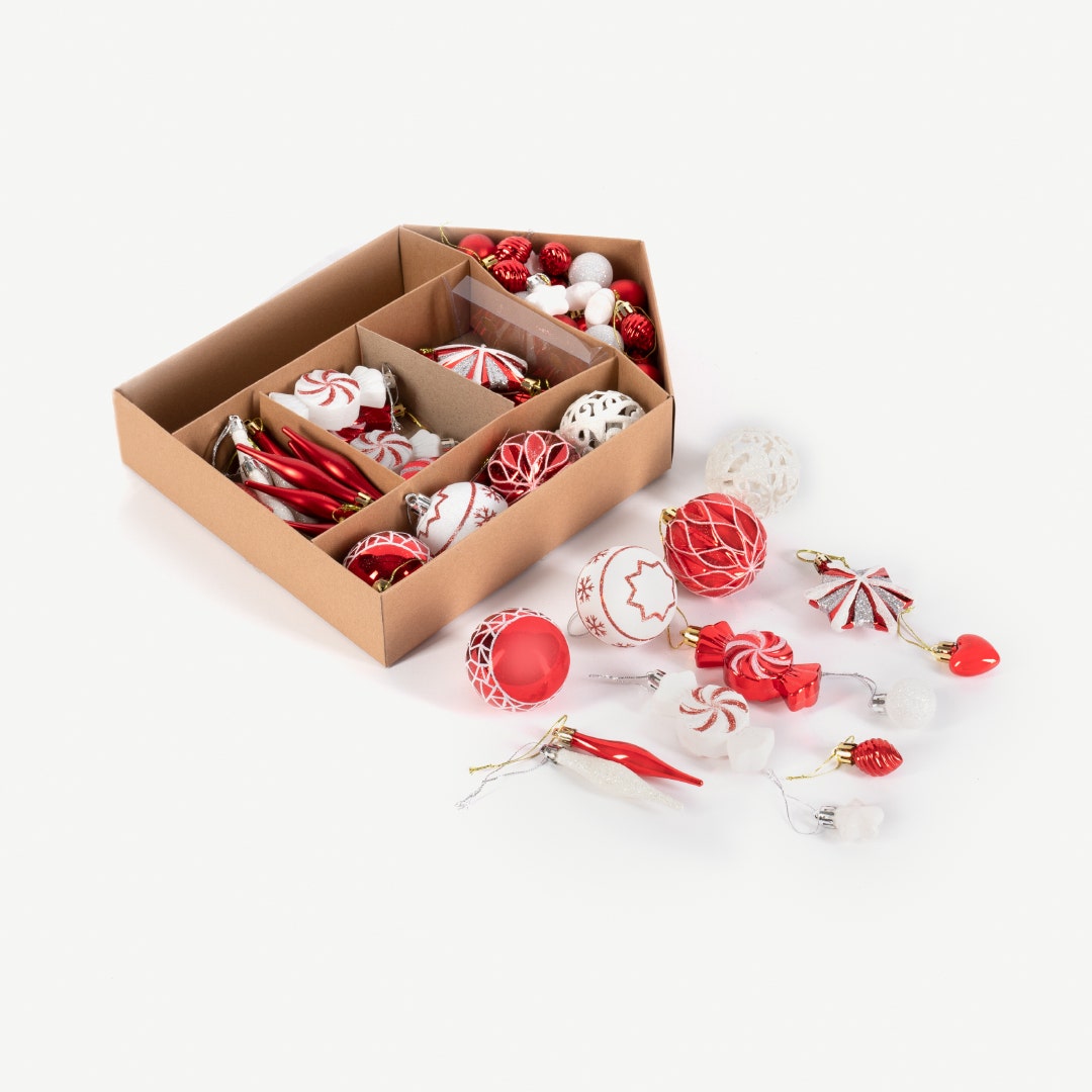 Christmas Deco Balls Red Set of 73pcs