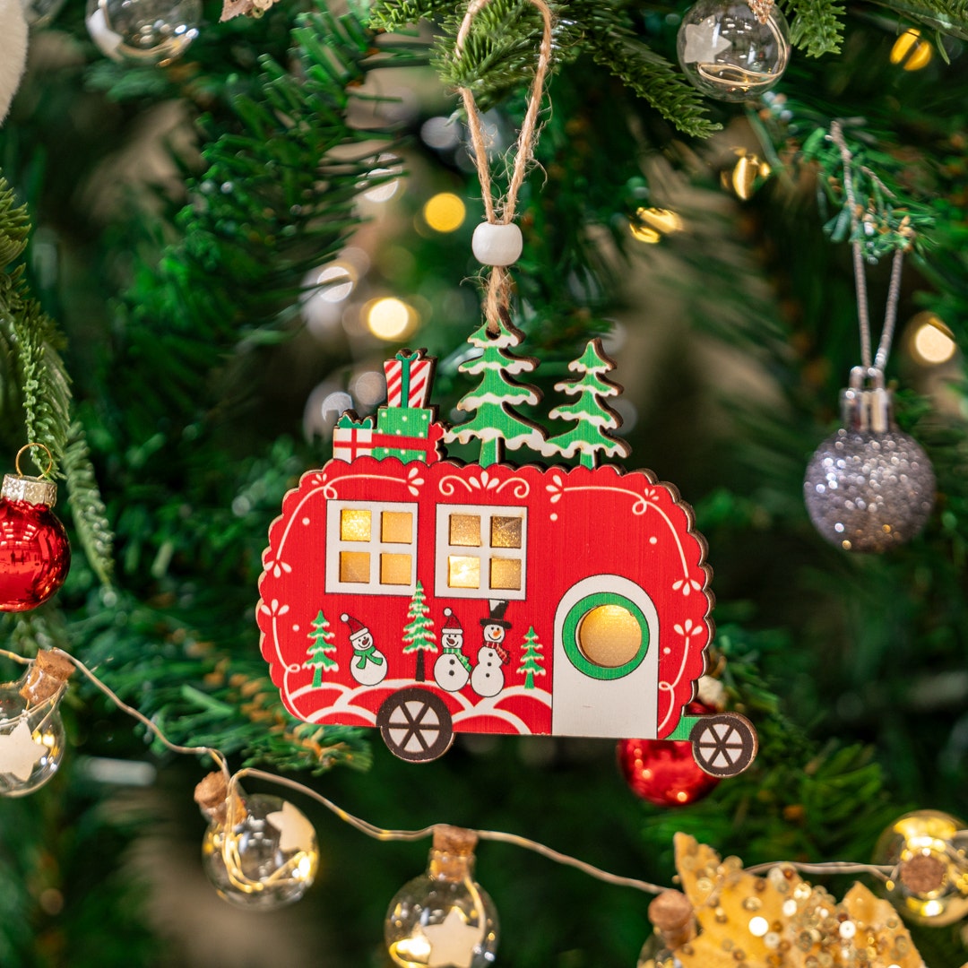 Christmas LED Car Hanging Wooden Décor