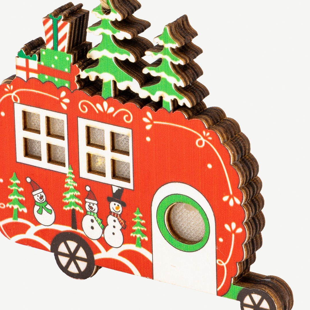 Christmas LED Car Hanging Wooden Décor