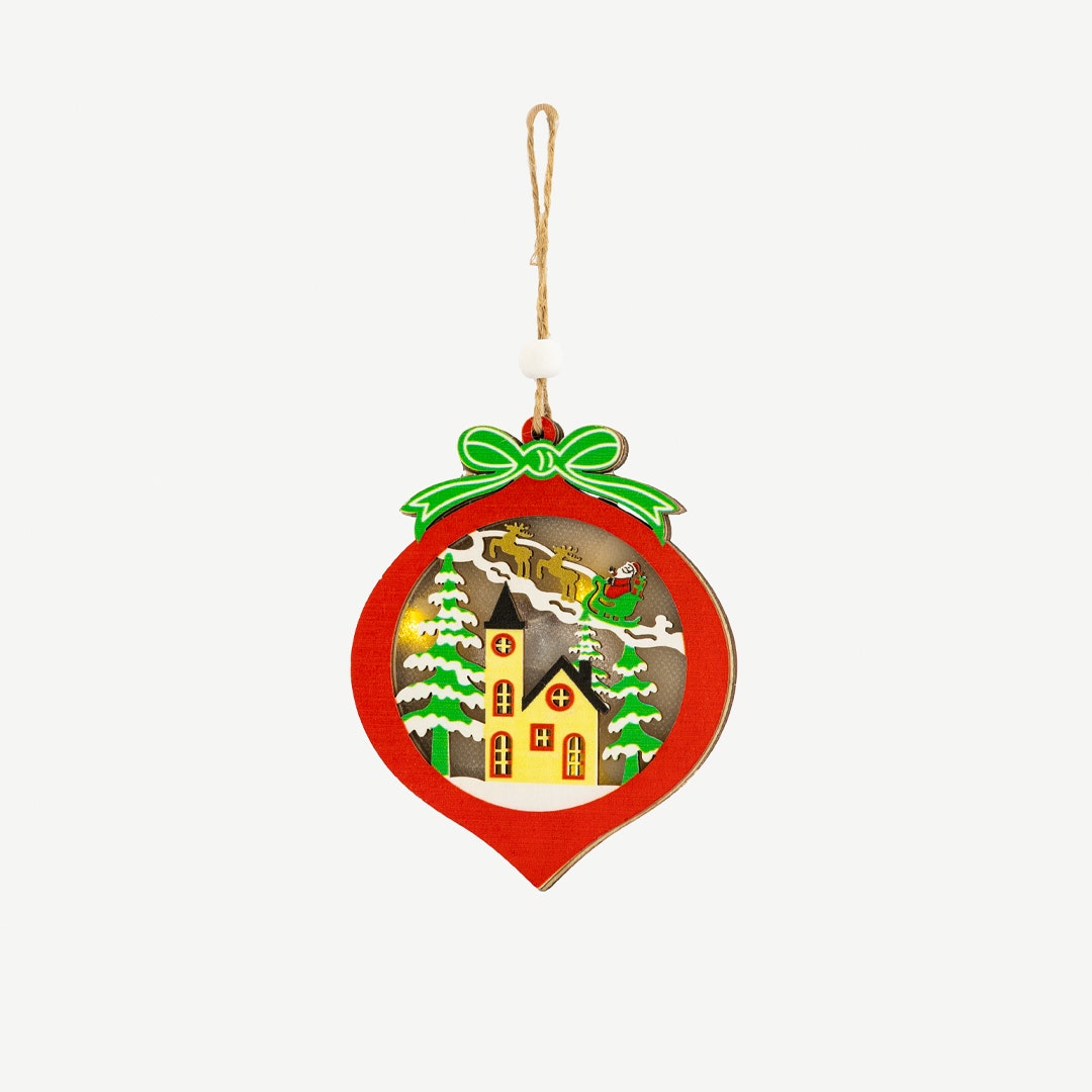 ديكور خشبي معلق لكريسماس على شكل خوخ LED