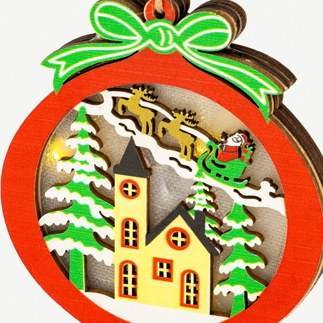 ديكور خشبي معلق لكريسماس على شكل خوخ LED