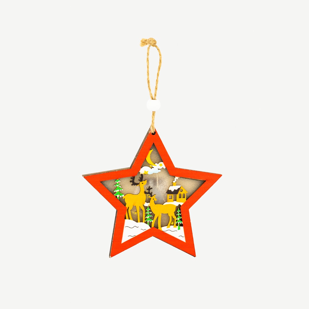 كريسماس ديكور خشبي معلق لنجمة LED