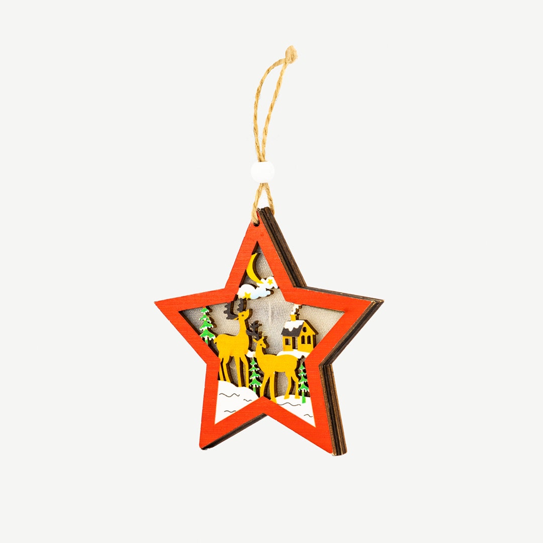 كريسماس ديكور خشبي معلق لنجمة LED