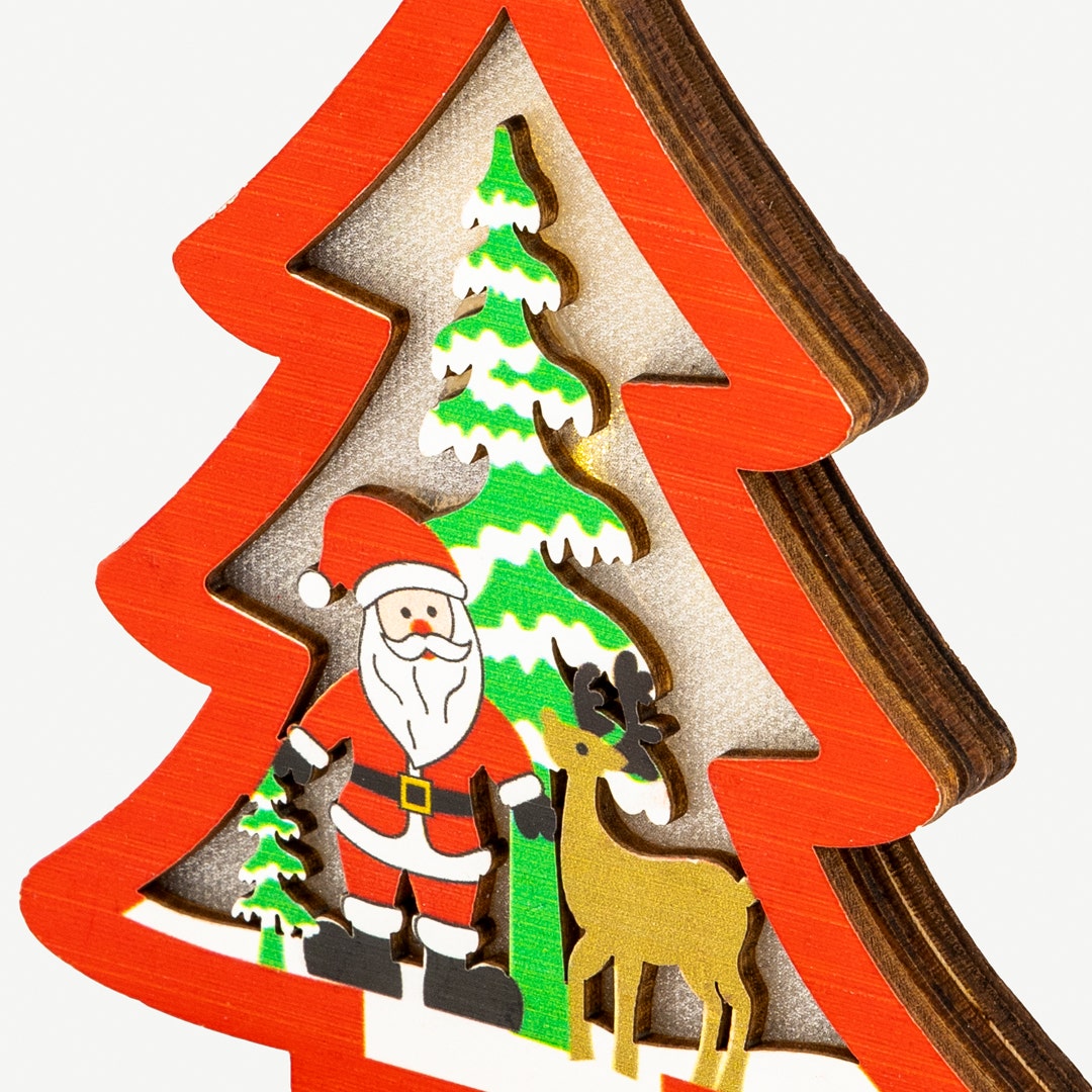 ديكور خشبي معلق لشجرة كريسماس LED