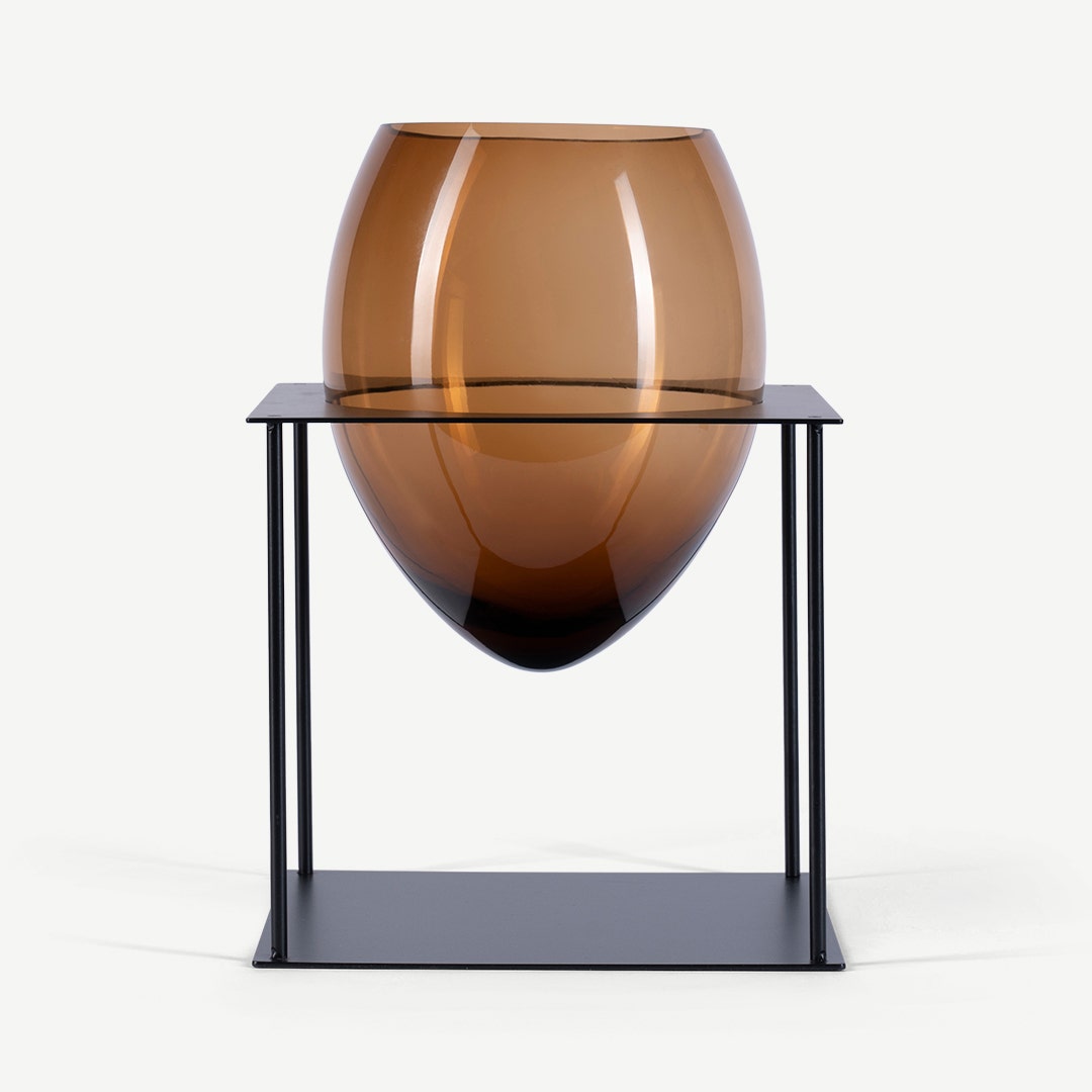 Damase Glass Vase With Metal Stand 31cm