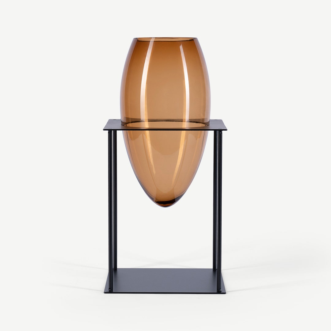 Damase Glass Vase With Metal Stand 36cm