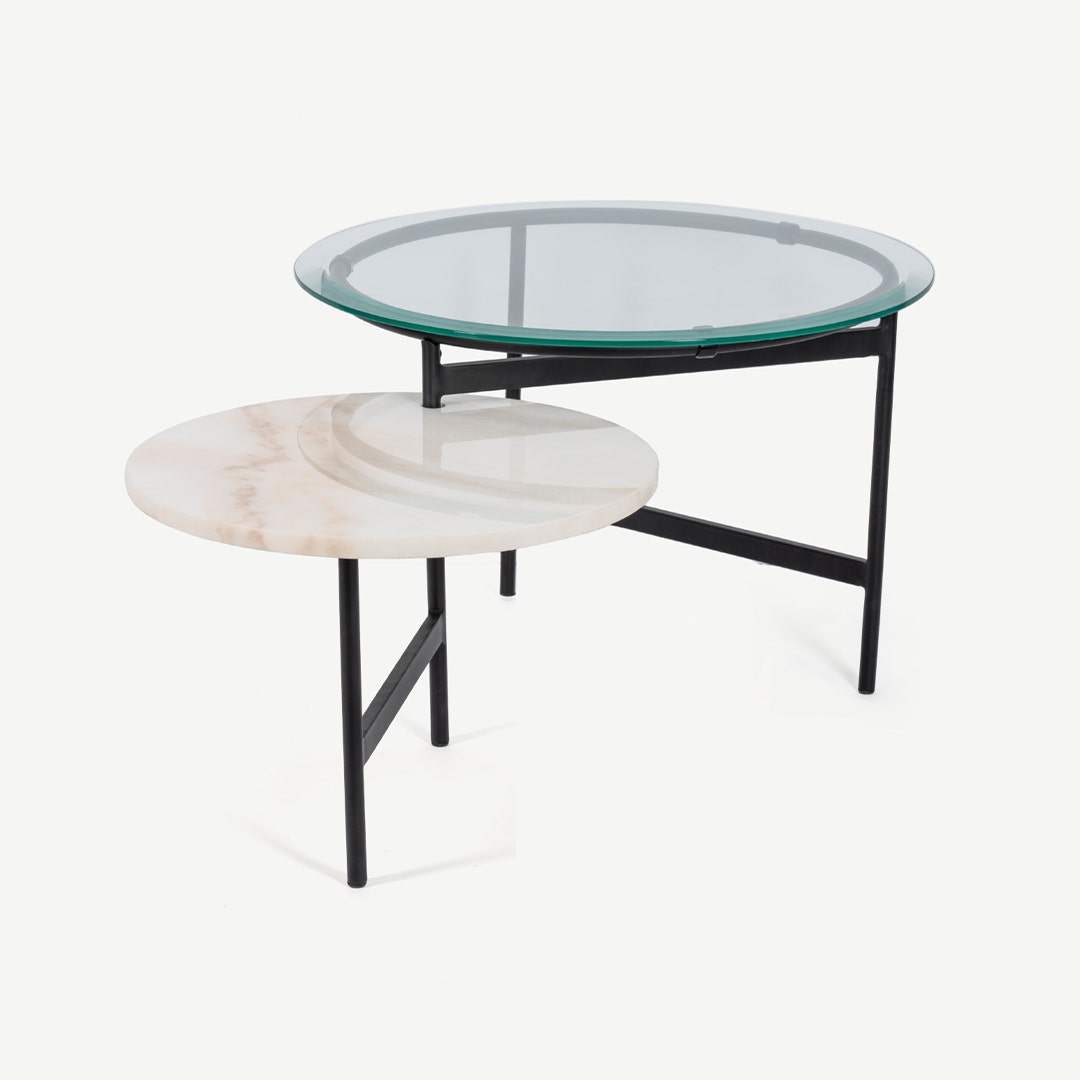 Elodie Center Table White Marble Matt Black