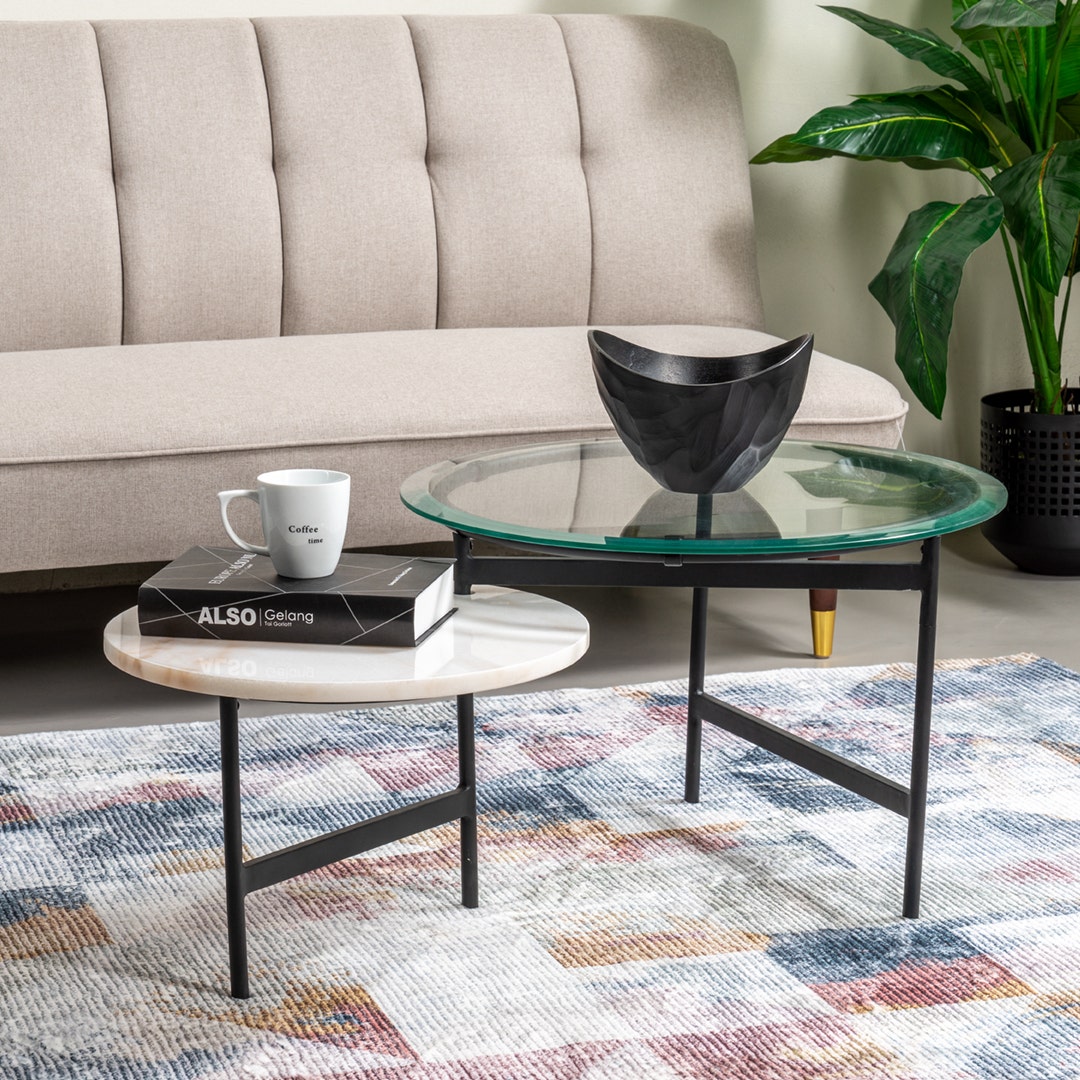 Elodie Center Table White Marble Matt Black