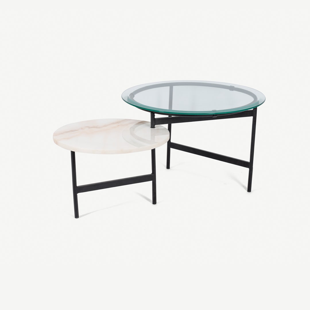 Elodie Center Table White Marble Matt Black
