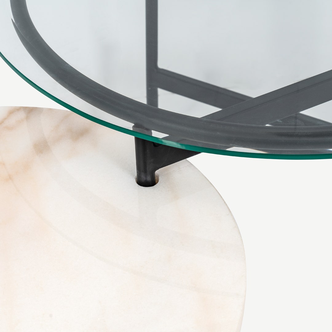 Elodie Center Table White Marble Matt Black