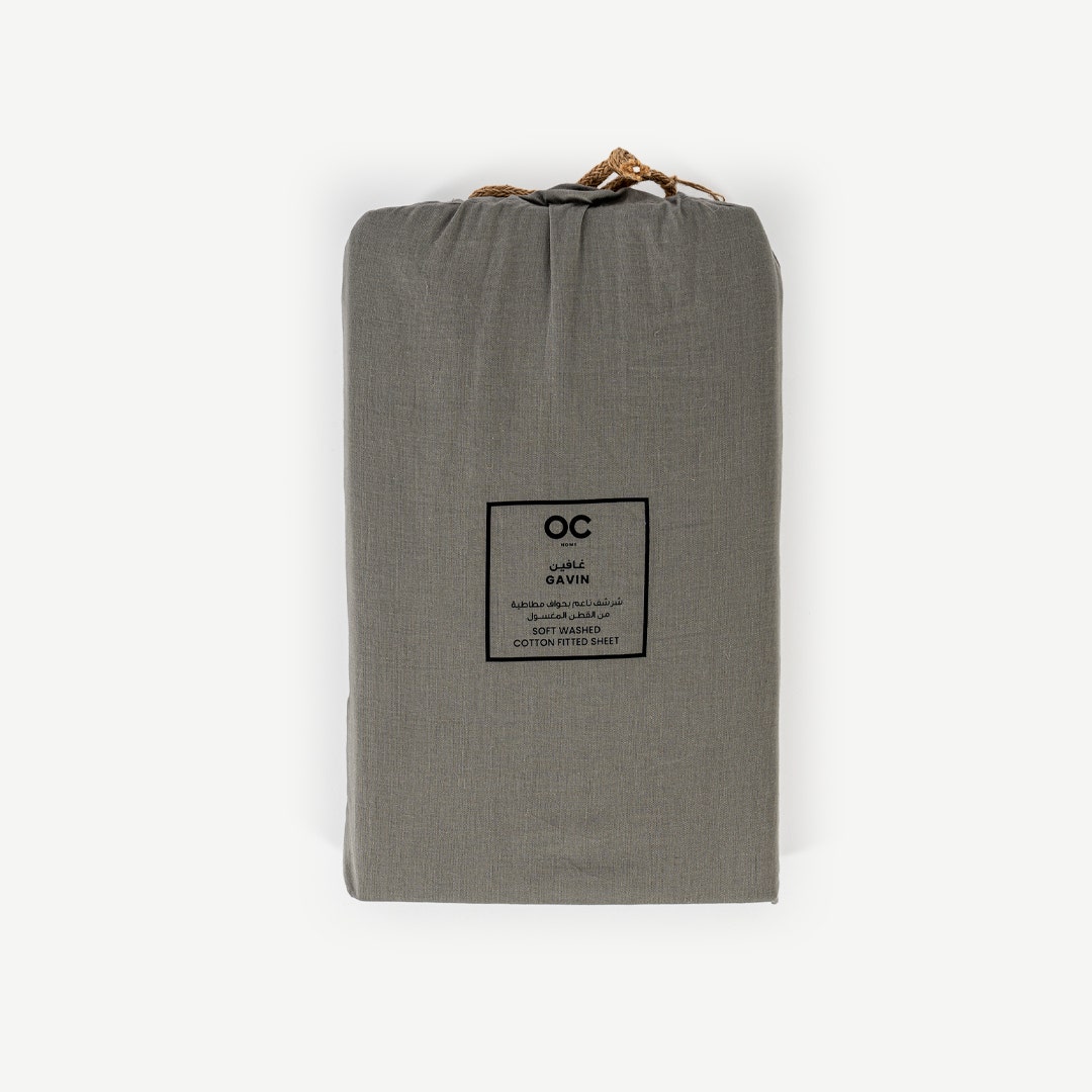 Gavin Washed Cotton Fitted Sheet -Grey