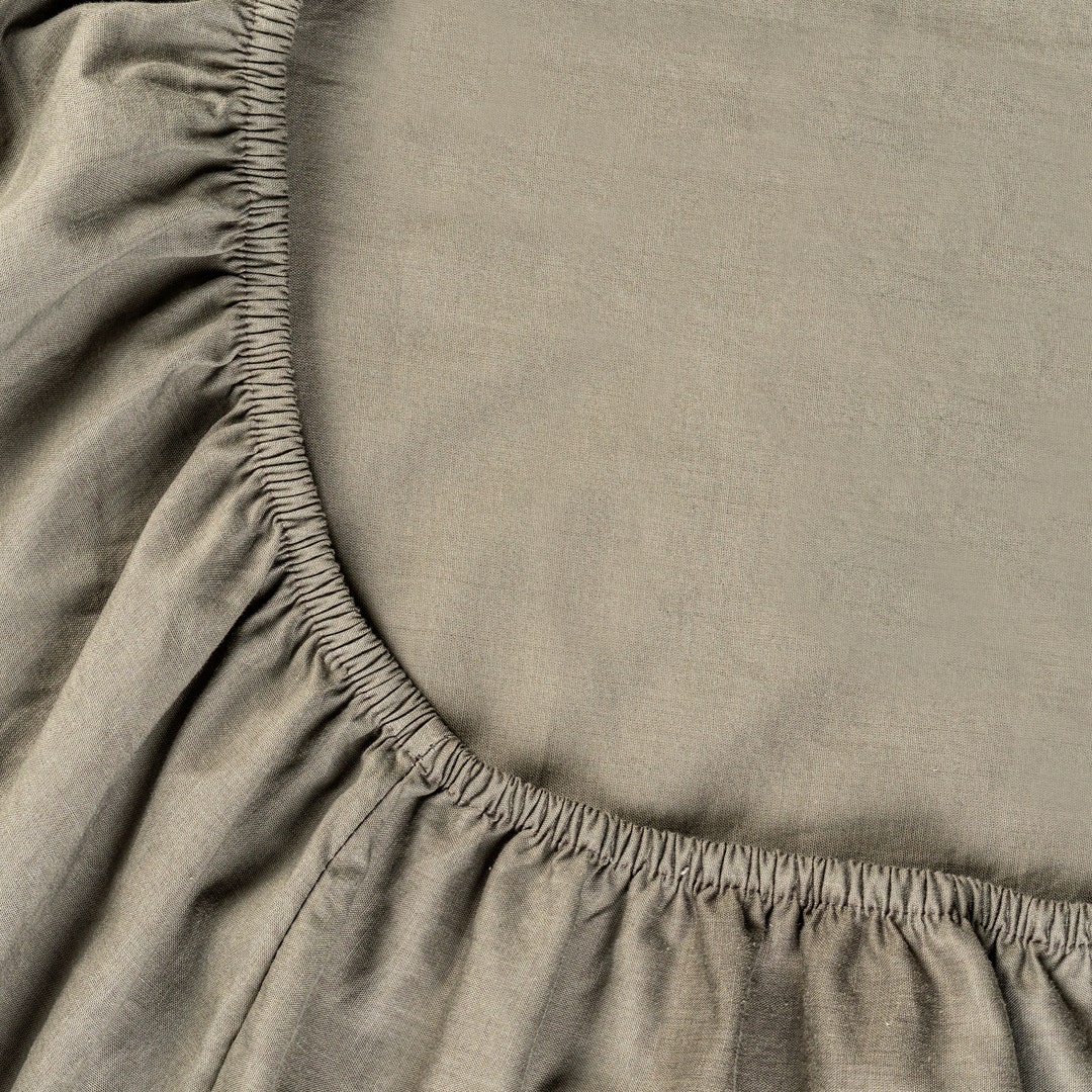 Gavin Washed Cotton Fitted Sheet -Grey
