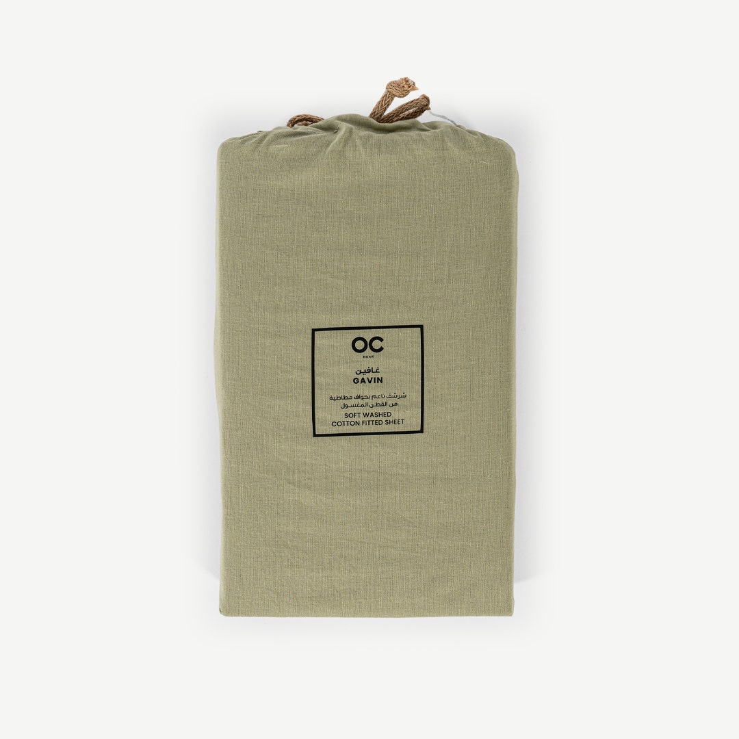 Gavin Washed Cotton Fitted Sheet -Sage