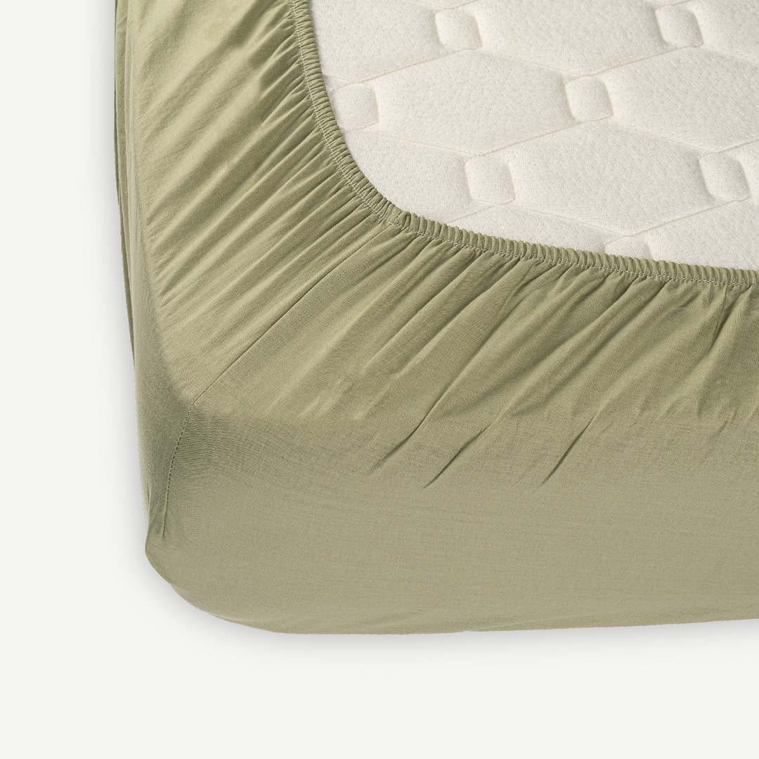 Gavin Washed Cotton Fitted Sheet -Sage