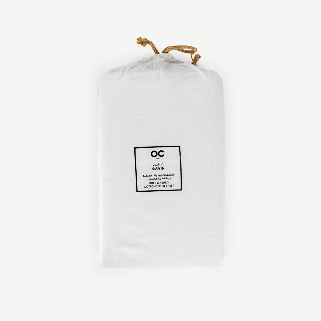 Gavin Washed Cotton Fitted Sheet -White