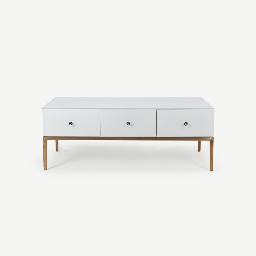 Logan Centre Table White Glass Brushed Gold